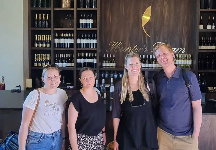 A tour group browsing a Hunter Valley cellar door